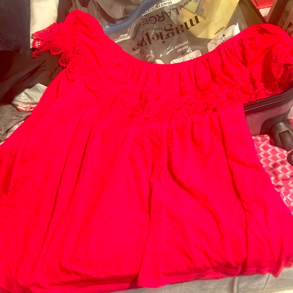 Red on/off shoulder shirt